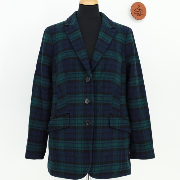 Talbots Jackets & Blazers - TALBOTS Plaid Blazer Jacket Wool Blend‎ Button Front Size 12 NWOT Preppy Office